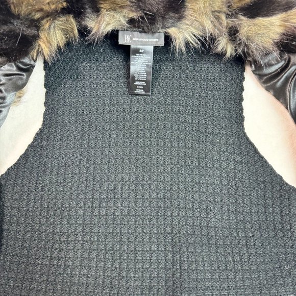 INC International Concepts Women's S/P Faux Fur Vest Ribbed Knit Back Black - Picture 14 of 16